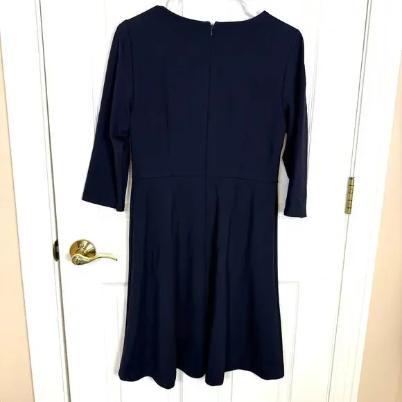 Talbots Ponte Fit & Flare Dress Navy Nautical USA Scarf Detail 8P EUC - Picture 2 of 5
